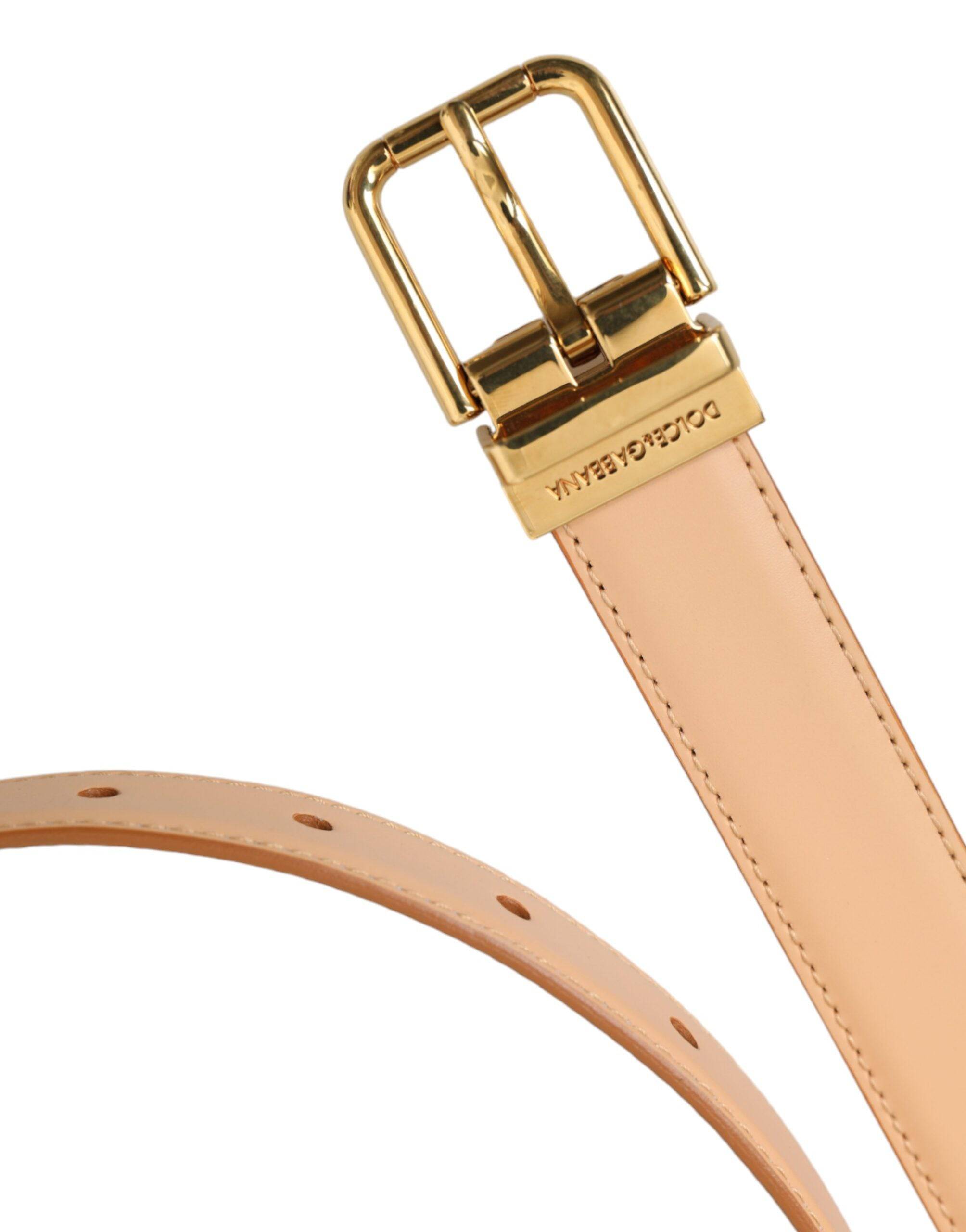Dolce & Gabbana Beige Calfskin Leather Gold Metal Buckle Belt - ACCEXO