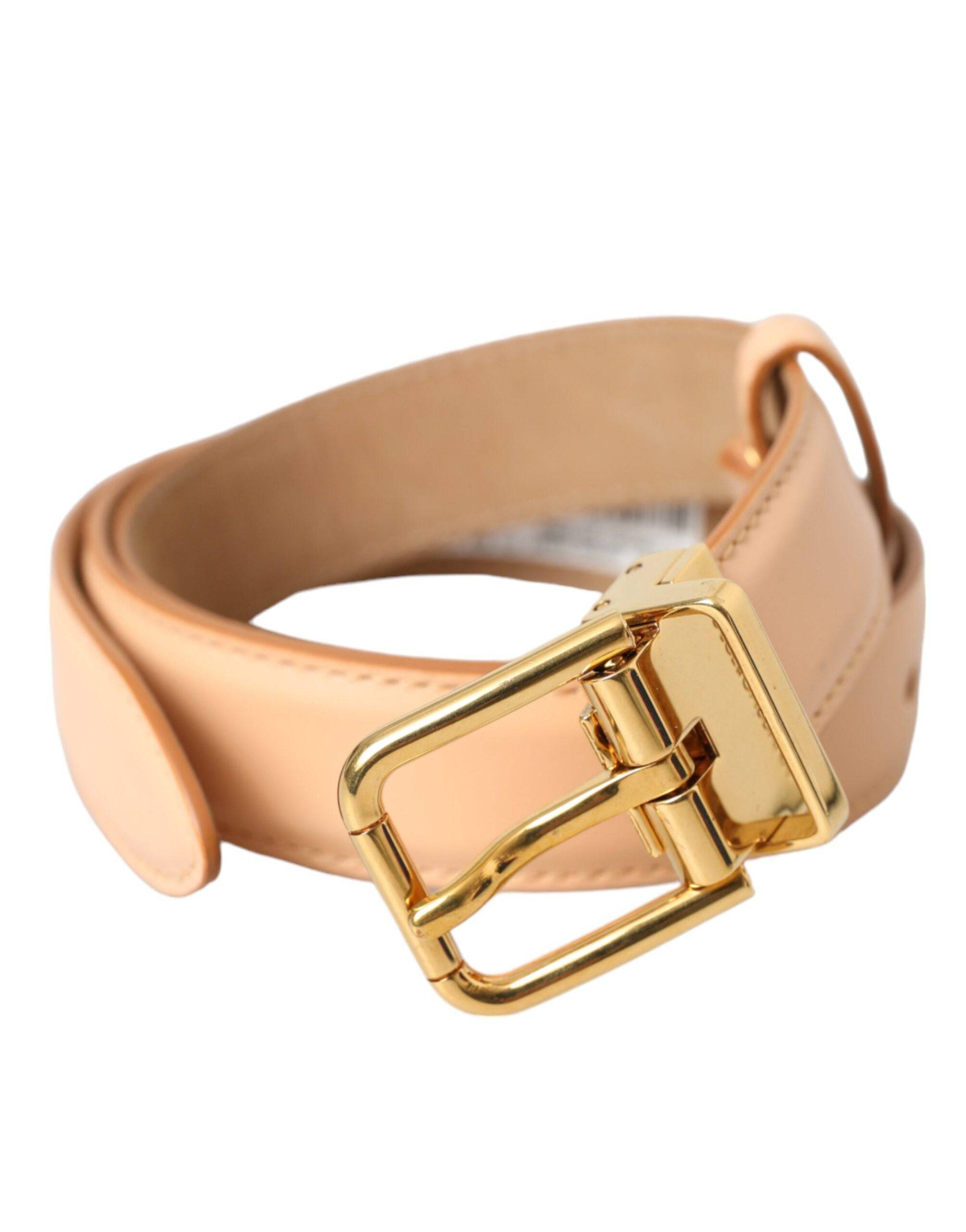 Dolce & Gabbana Beige Calfskin Leather Gold Metal Buckle Belt - ACCEXO