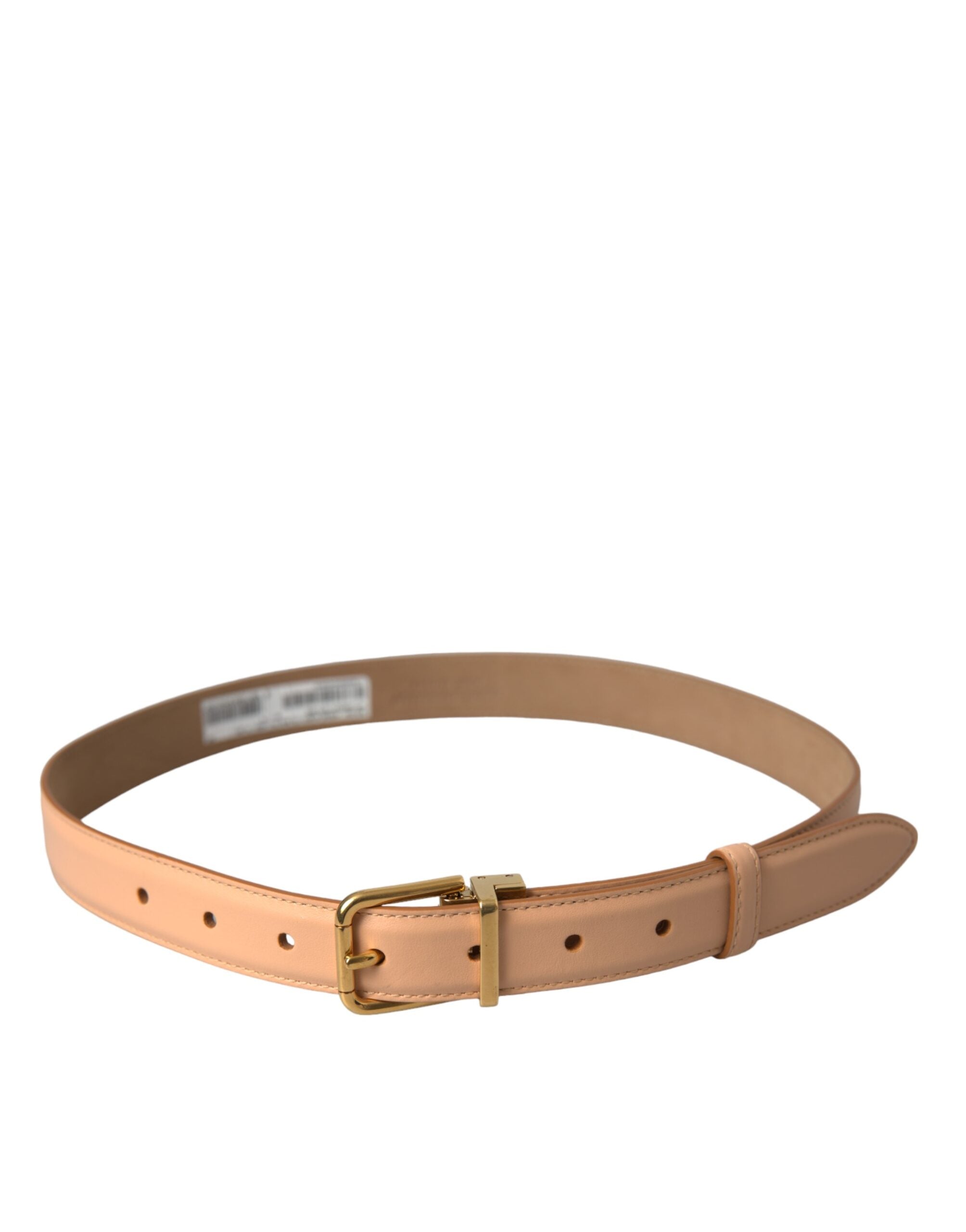 Dolce & Gabbana Beige Calfskin Leather Gold Metal Buckle Belt - ACCEXO