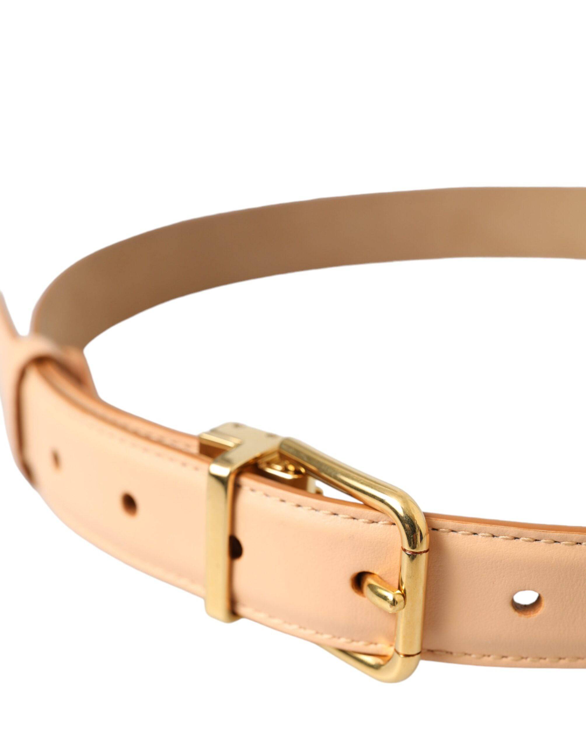 Dolce & Gabbana Beige Calfskin Leather Gold Metal Buckle Belt - ACCEXO