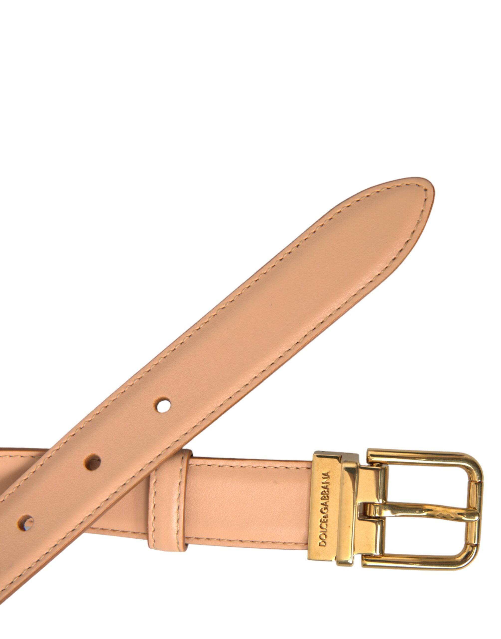 Dolce & Gabbana Beige Calfskin Leather Gold Metal Buckle Belt - ACCEXO