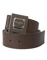 Dolce & Gabbana Brown Calf Leather Square Metal Buckle Belt - ACCEXO