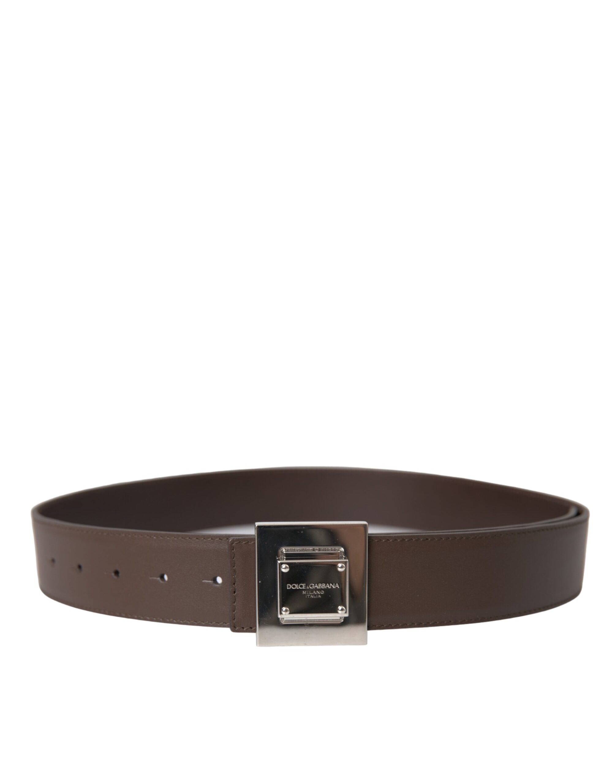 Dolce & Gabbana Brown Calf Leather Square Metal Buckle Belt - ACCEXO