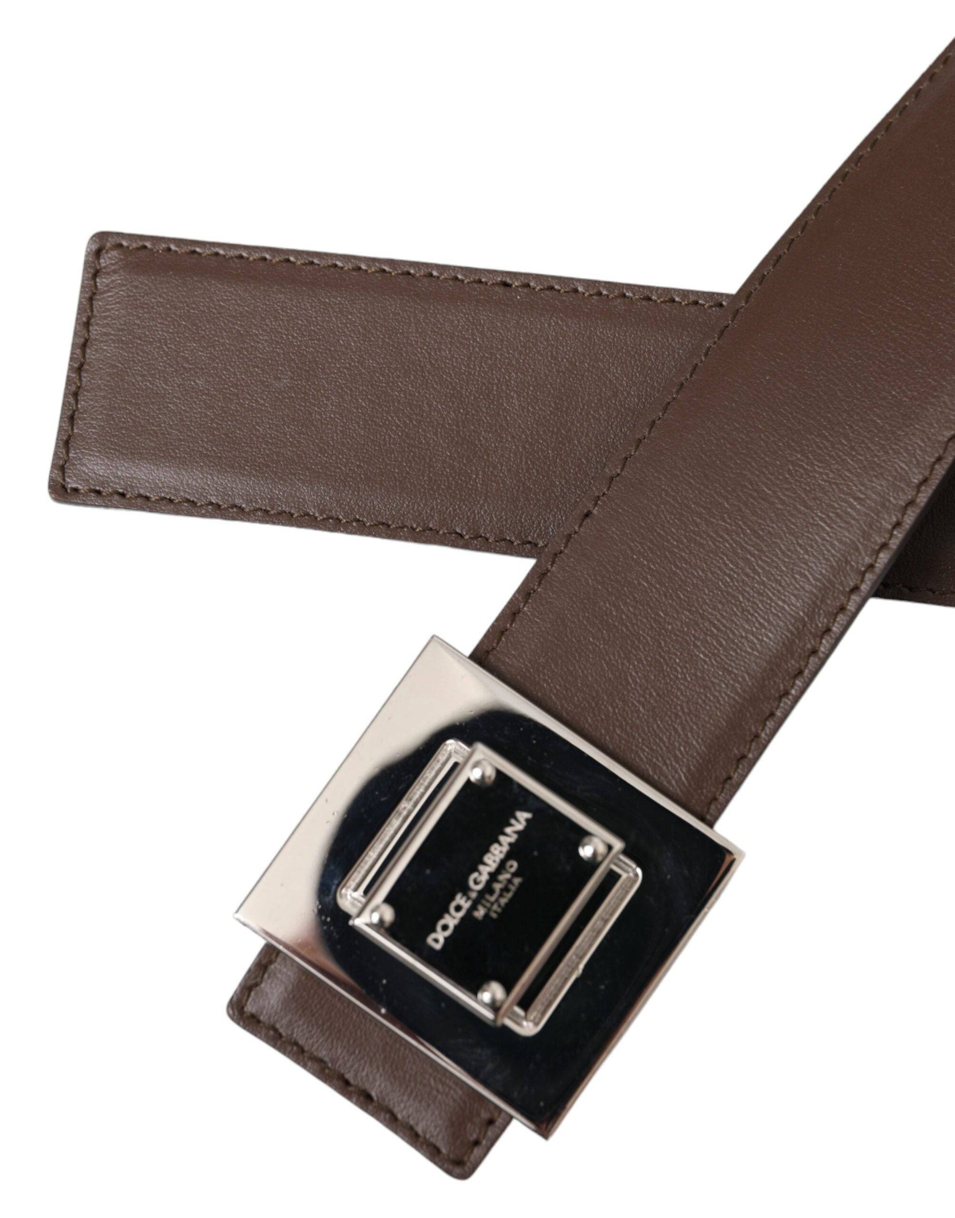 Dolce & Gabbana Brown Calf Leather Square Metal Buckle Belt - ACCEXO
