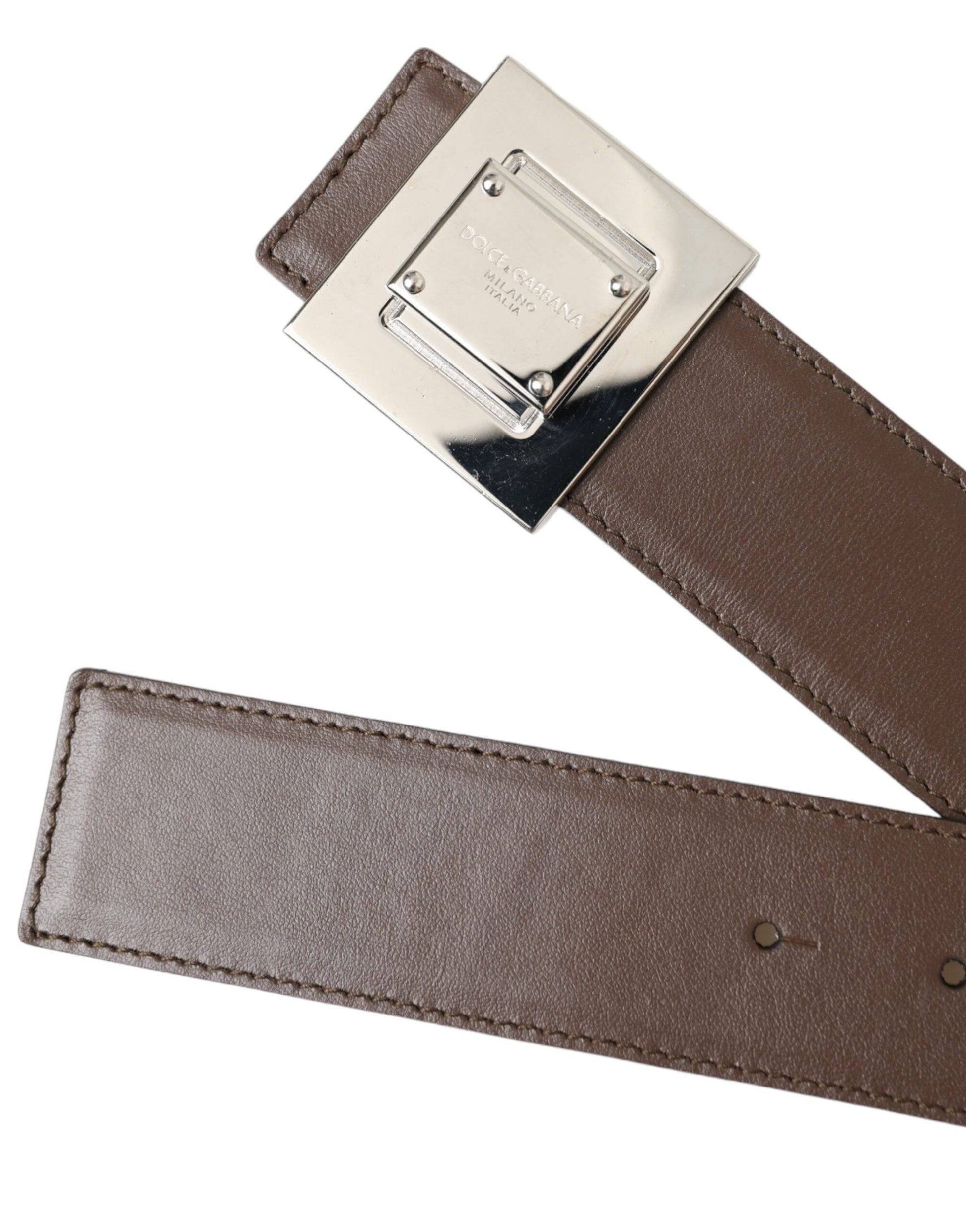 Dolce & Gabbana Brown Calf Leather Square Metal Buckle Belt - ACCEXO