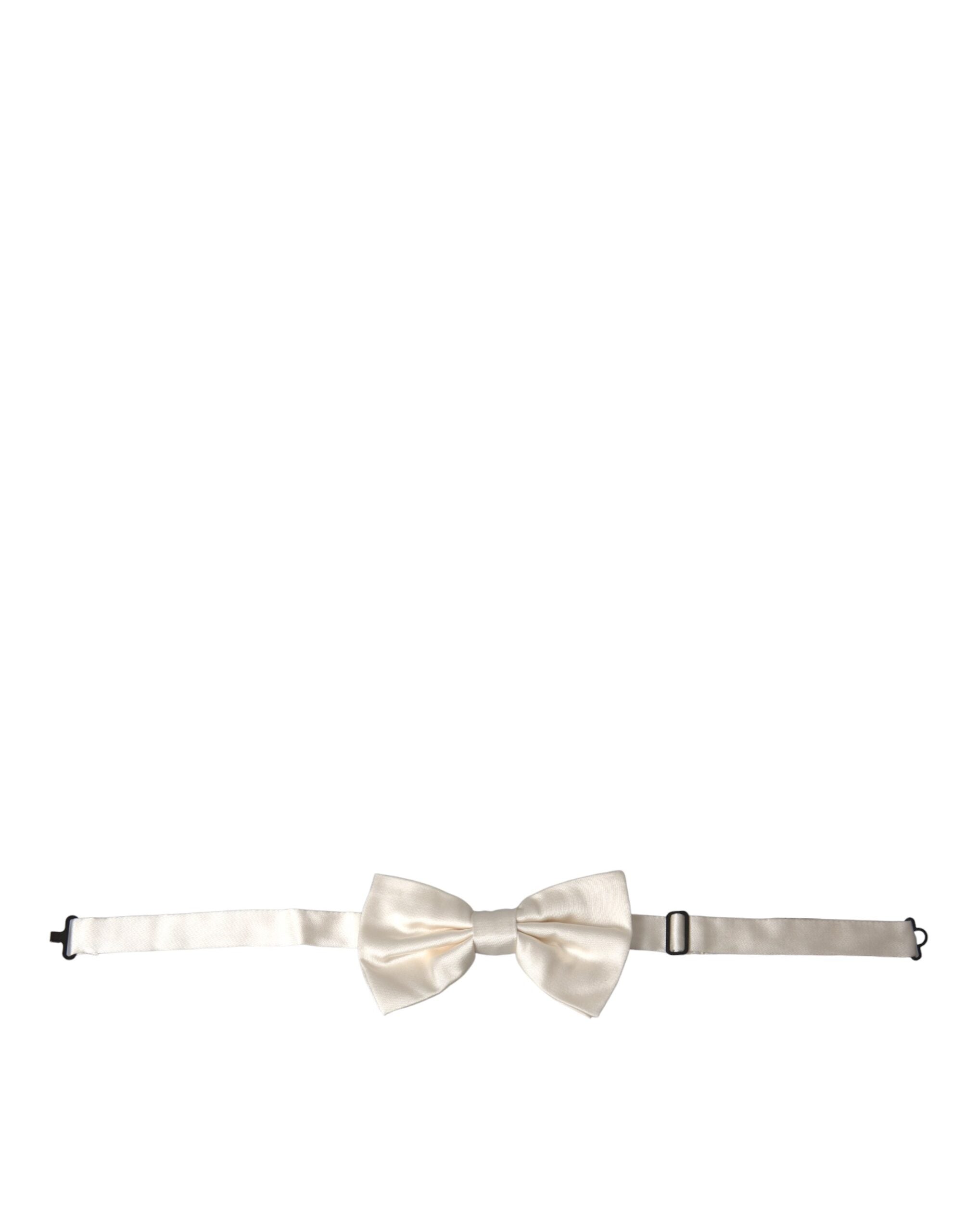 Dolce & Gabbana Off White Silk Adjustable Neck Men Bow Tie - ACCEXO