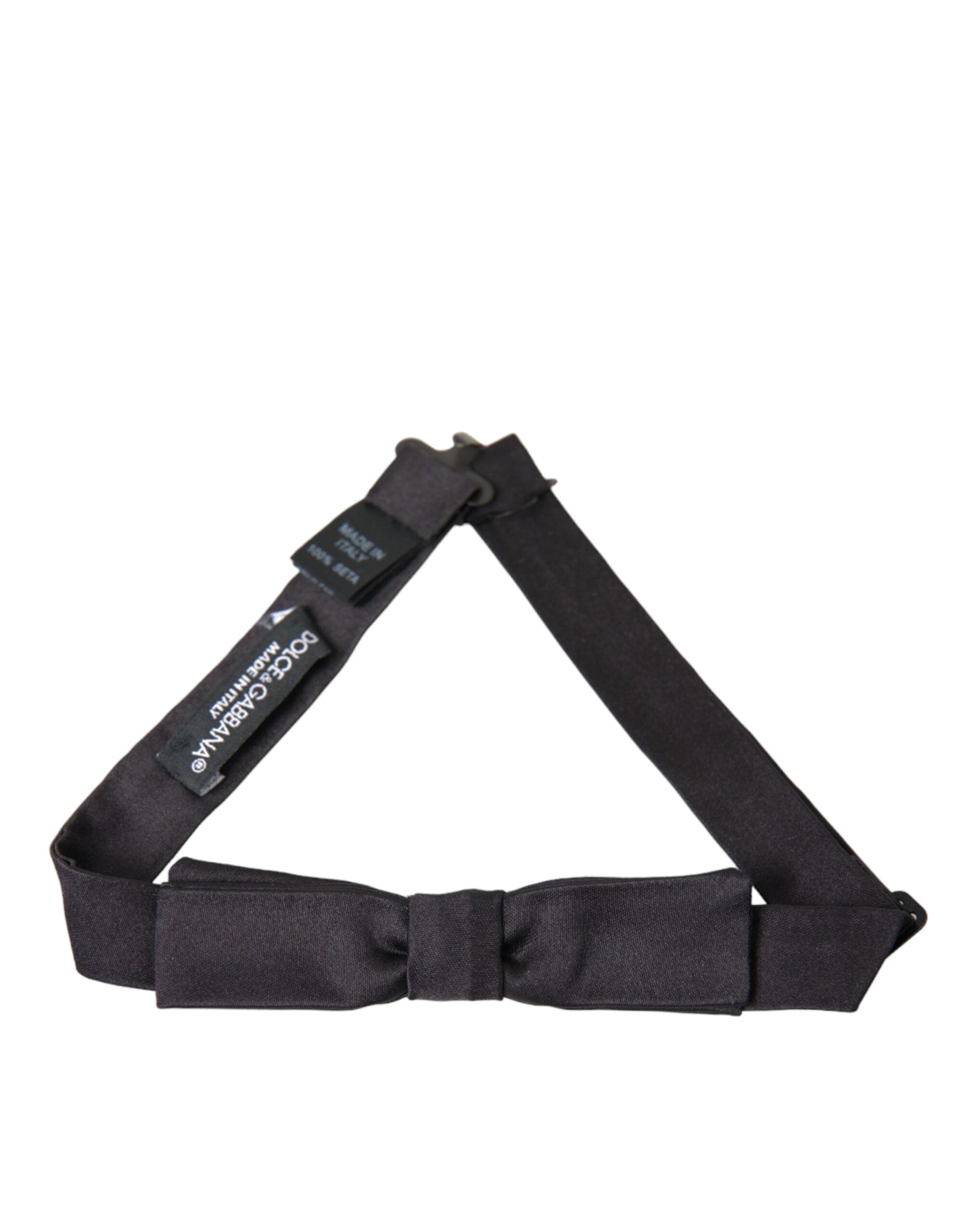 Dolce & Gabbana Dark Gray Silk Adjustable Neck Men Bow Tie - ACCEXO
