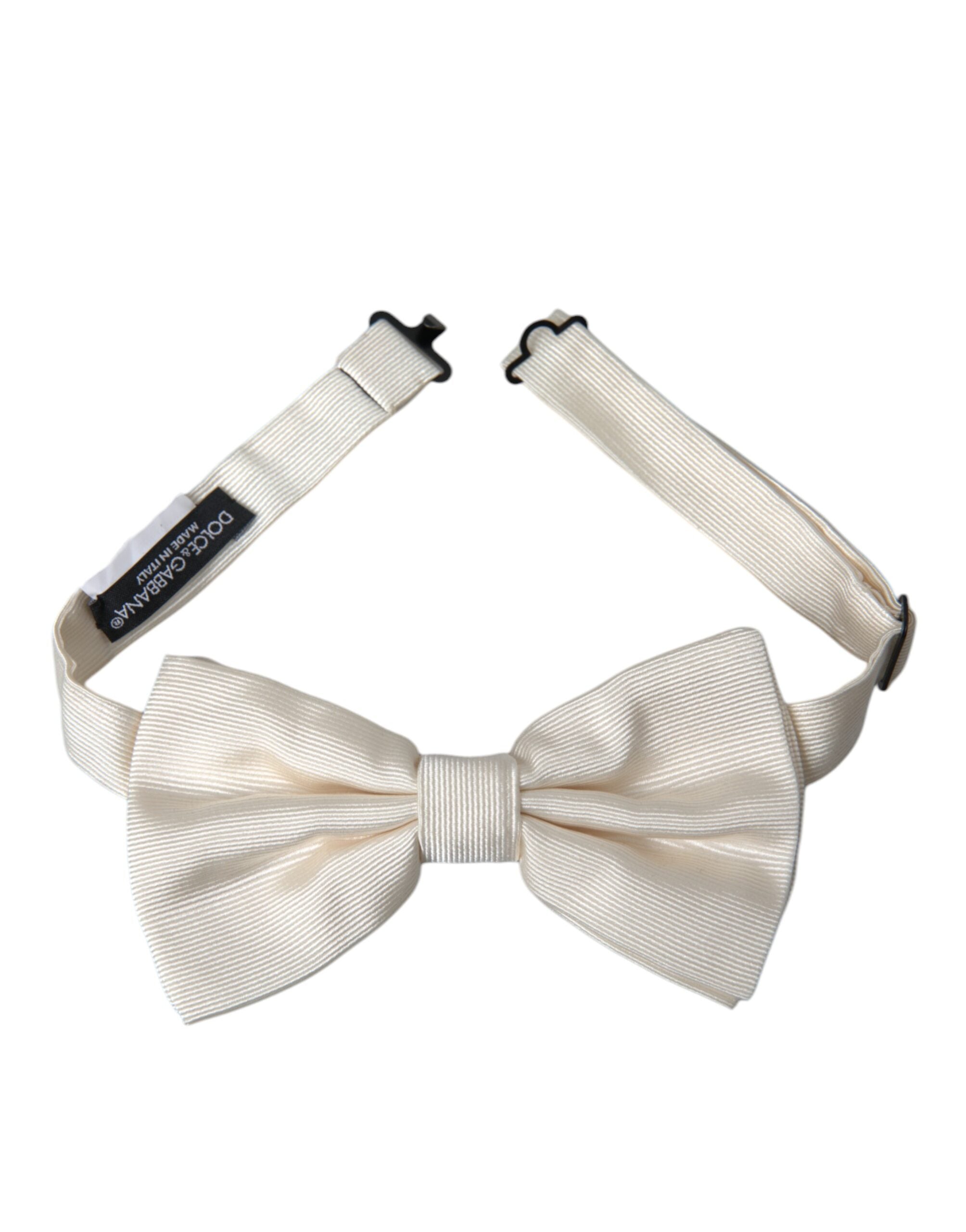 Dolce & Gabbana Off White Silk Adjustable Neck Men Bow Tie - ACCEXO