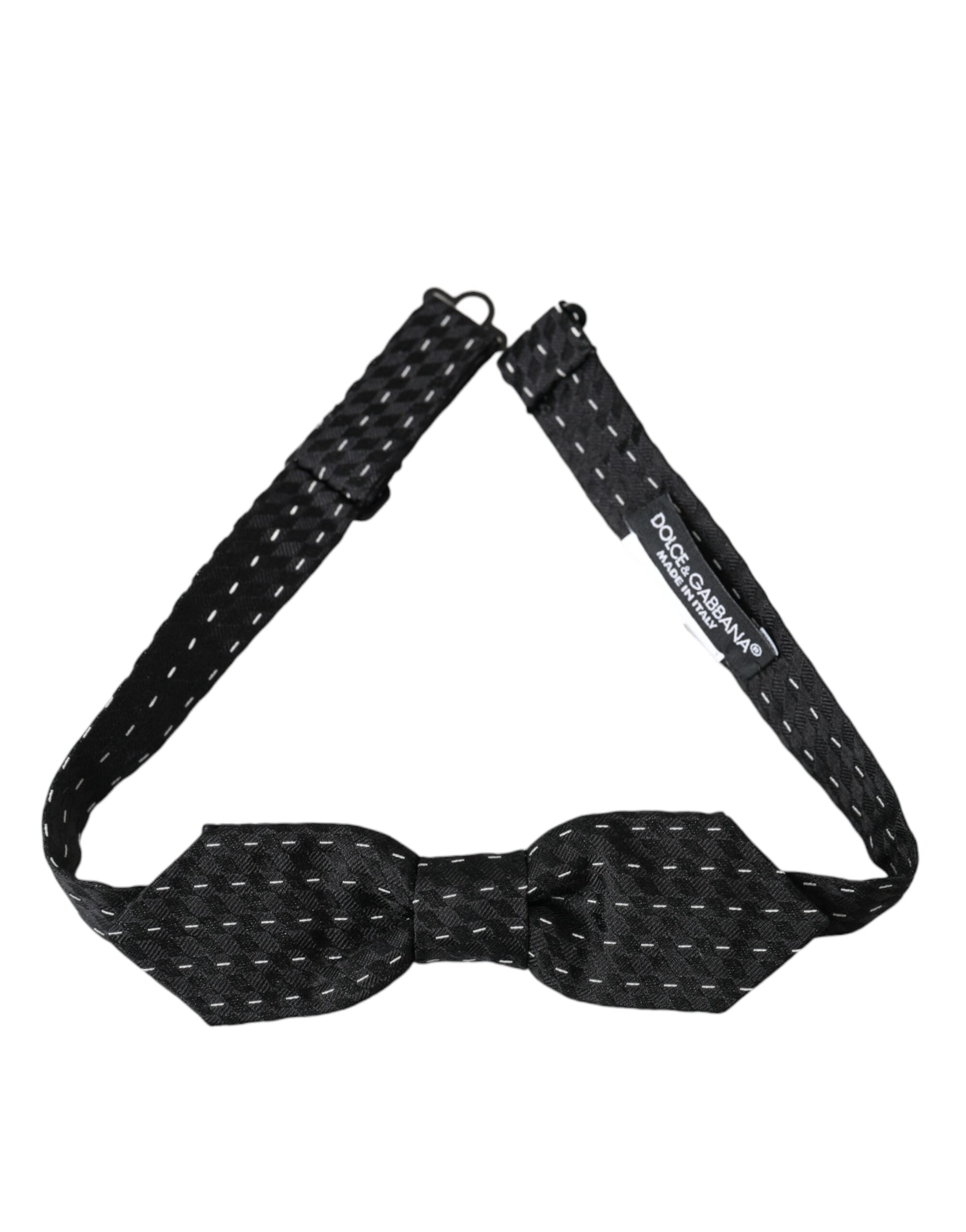 Dolce & Gabbana Black White Stitched Silk Men Neck Bow Tie - ACCEXO