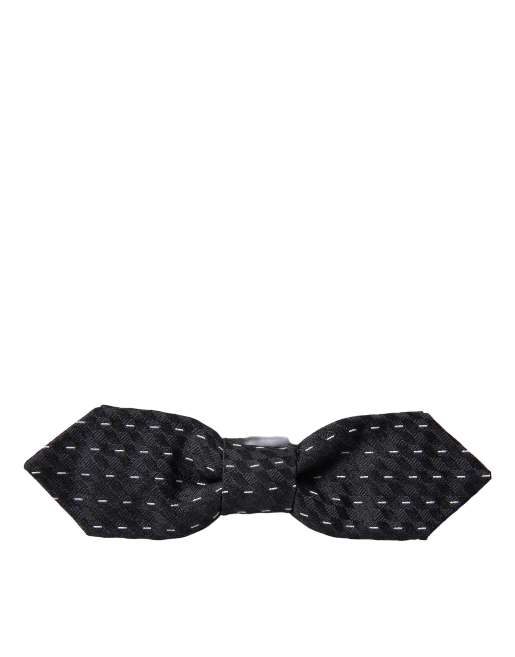 Dolce & Gabbana Black White Stitched Silk Men Neck Bow Tie - ACCEXO