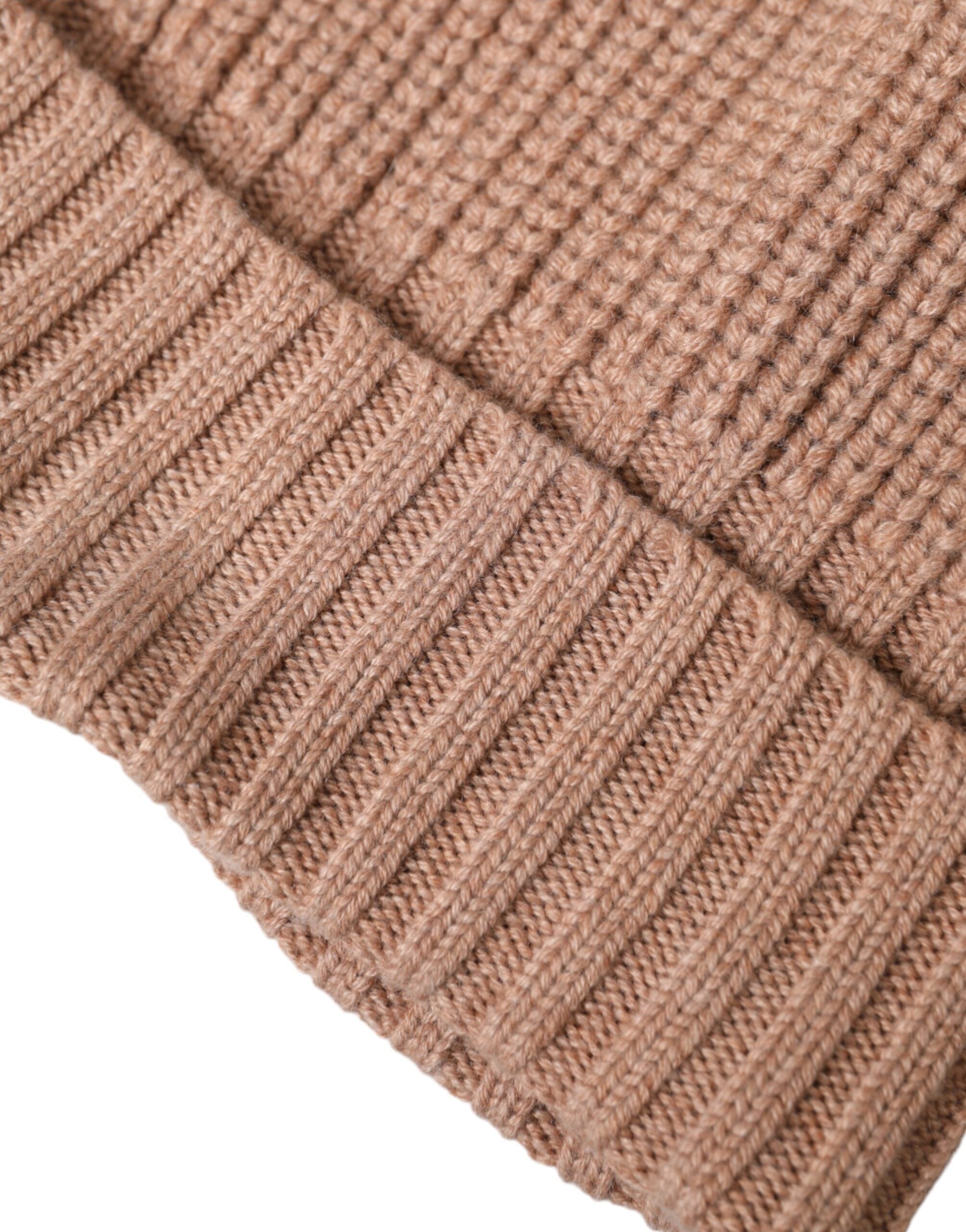 Dolce & Gabbana Brown Solid Knitted Fur Ball Winter Beanie Hat - ACCEXO