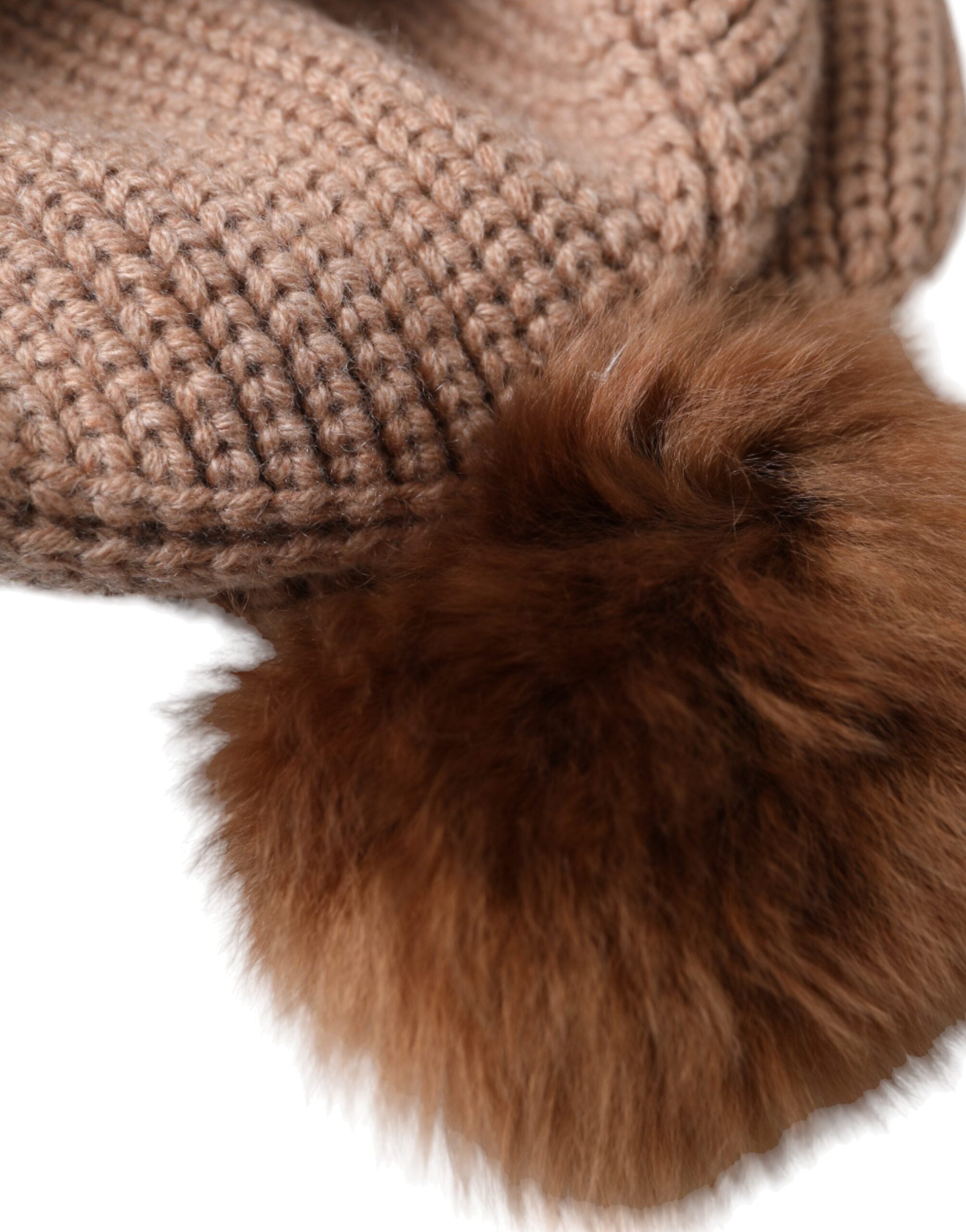 Dolce & Gabbana Brown Solid Knitted Fur Ball Winter Beanie Hat - ACCEXO