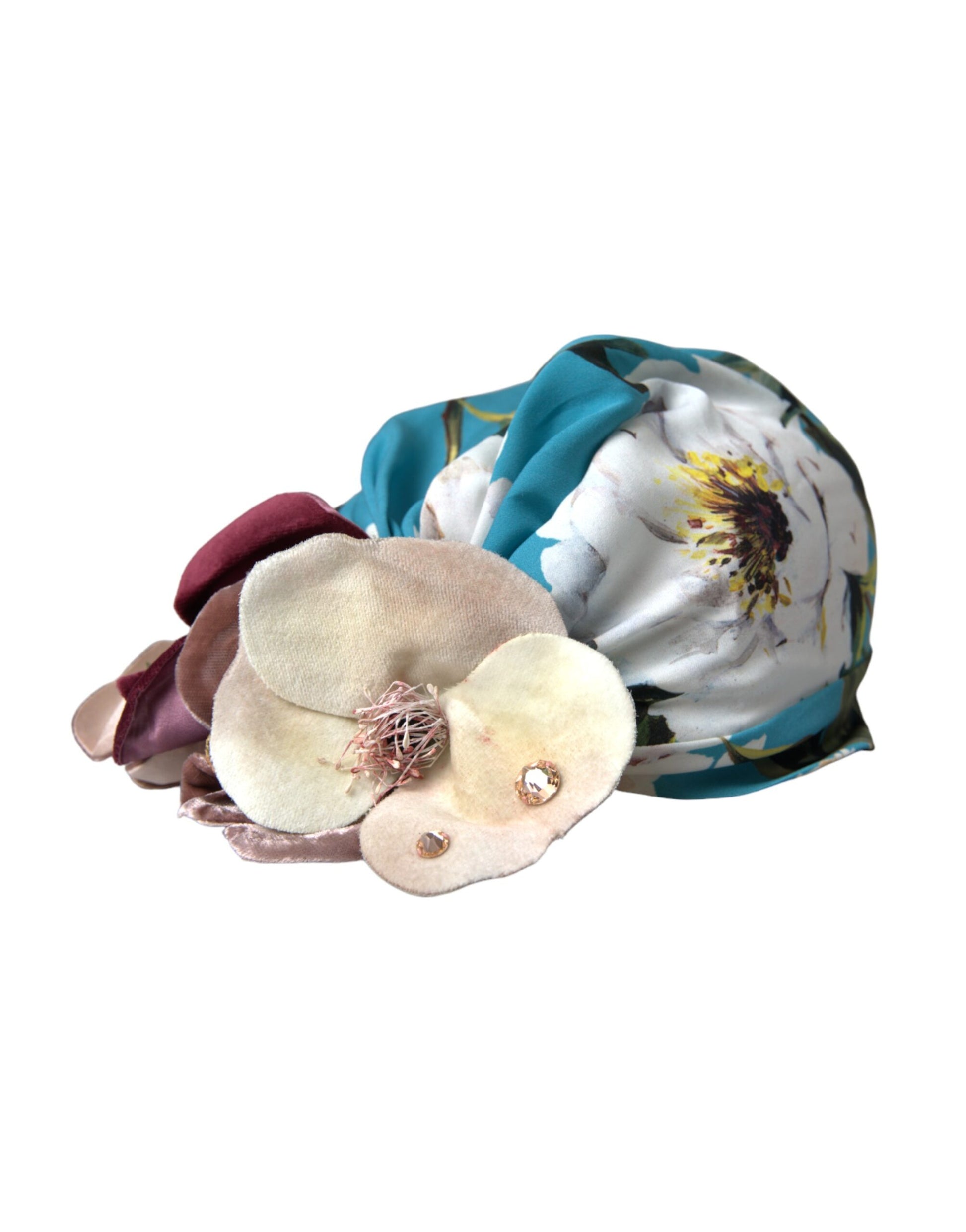 Dolce & Gabbana Blue Floral Motif Turban Head Hat Women - ACCEXO