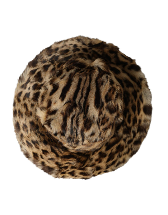 Dolce & Gabbana Brown Leopard Fur Women Bucket Hat