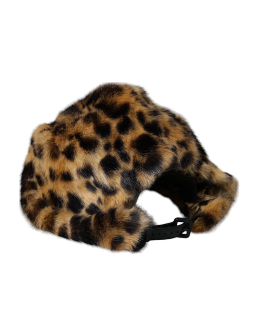 Dolce & Gabbana Brown Leopard Fur Women Bucket Hat