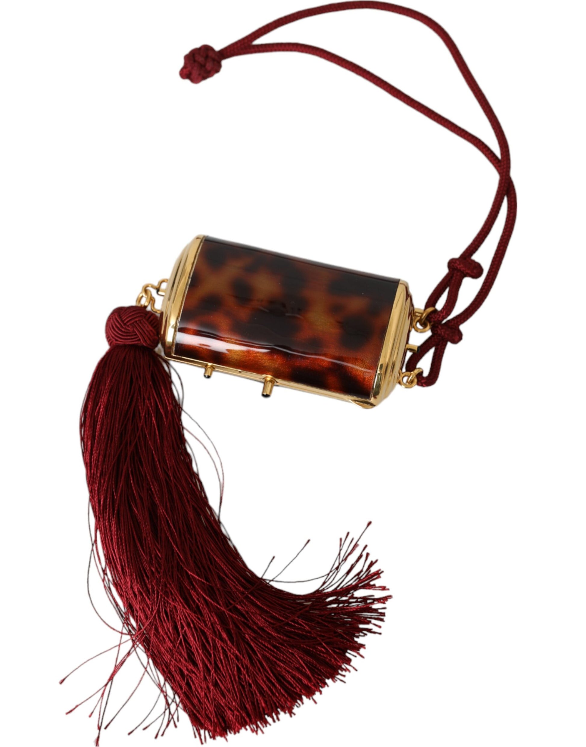 Dolce & Gabbana Brown Leopard Mini Mirror Tassel Make Up Holder Bag - ACCEXO