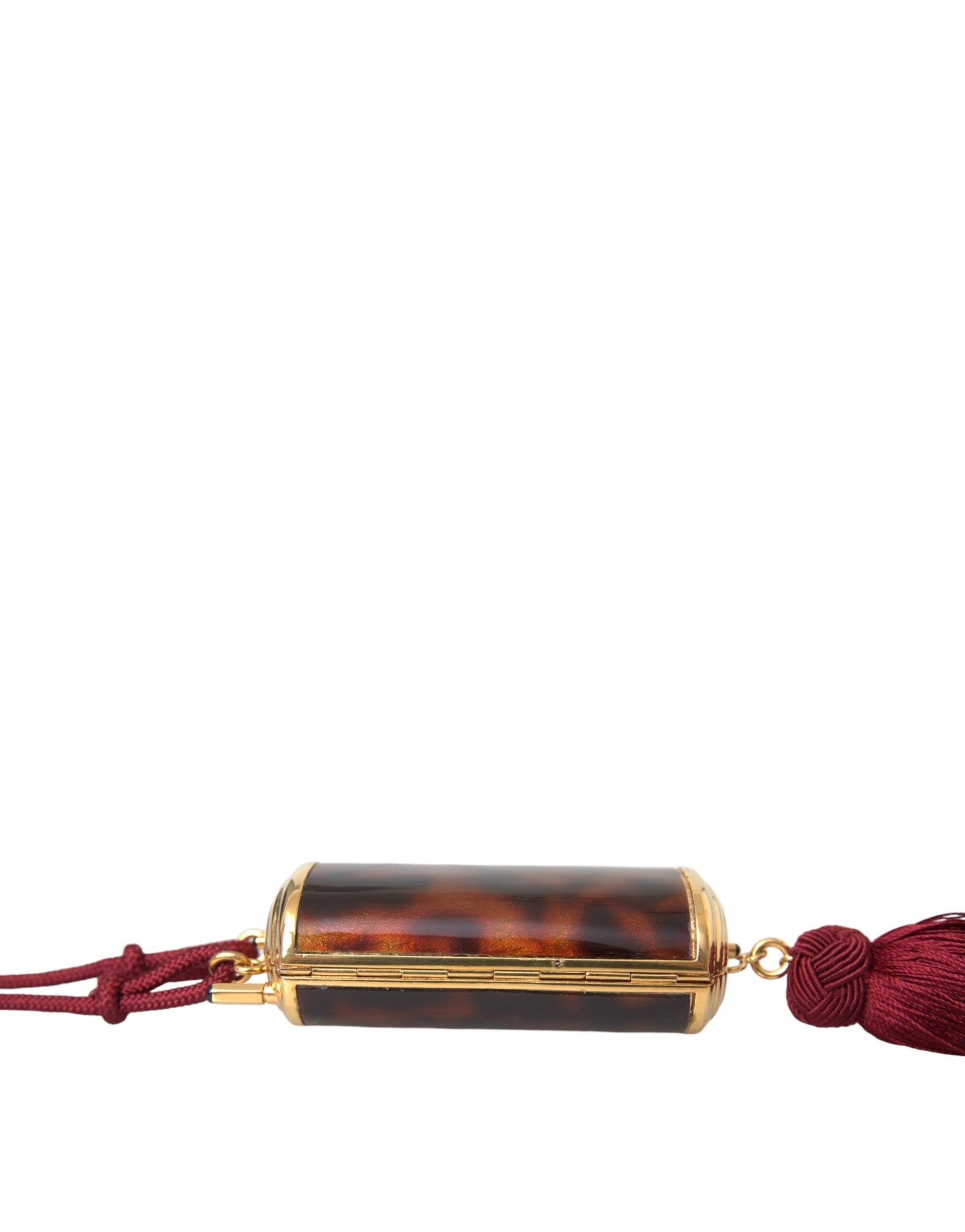 Dolce & Gabbana Brown Leopard Mini Mirror Tassel Make Up Holder Bag - ACCEXO