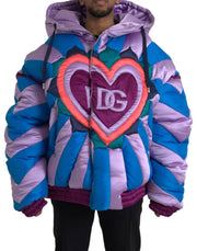 Dolce & Gabbana Multicolor Heart Logo Hooded Puffer Jacket - ACCEXO