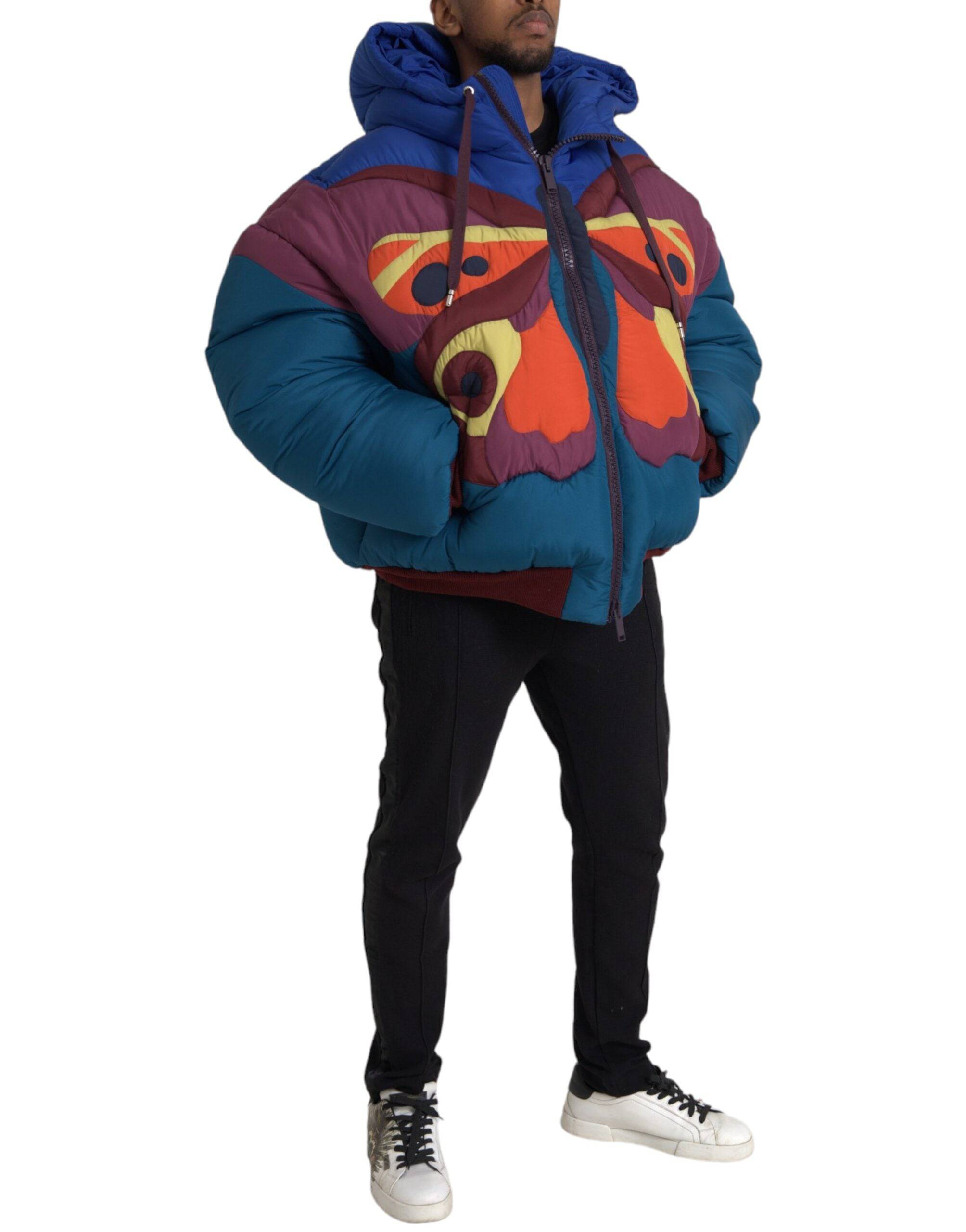 Dolce & Gabbana Multicolor Butterfly Hooded Puffer Jacket - ACCEXO
