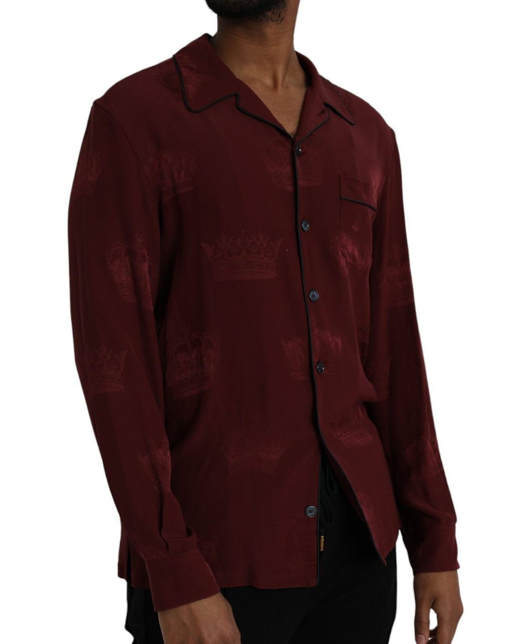 Dolce & Gabbana Maroon Crown Jacquard Silk Long Sleeve Shirt