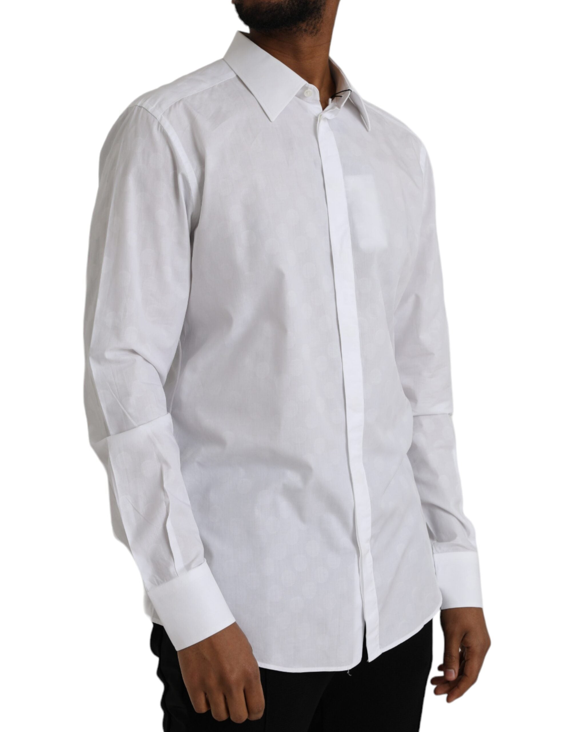 Dolce & Gabbana White Polka Dotted Cotton Dress GOLD Shirt - ACCEXO