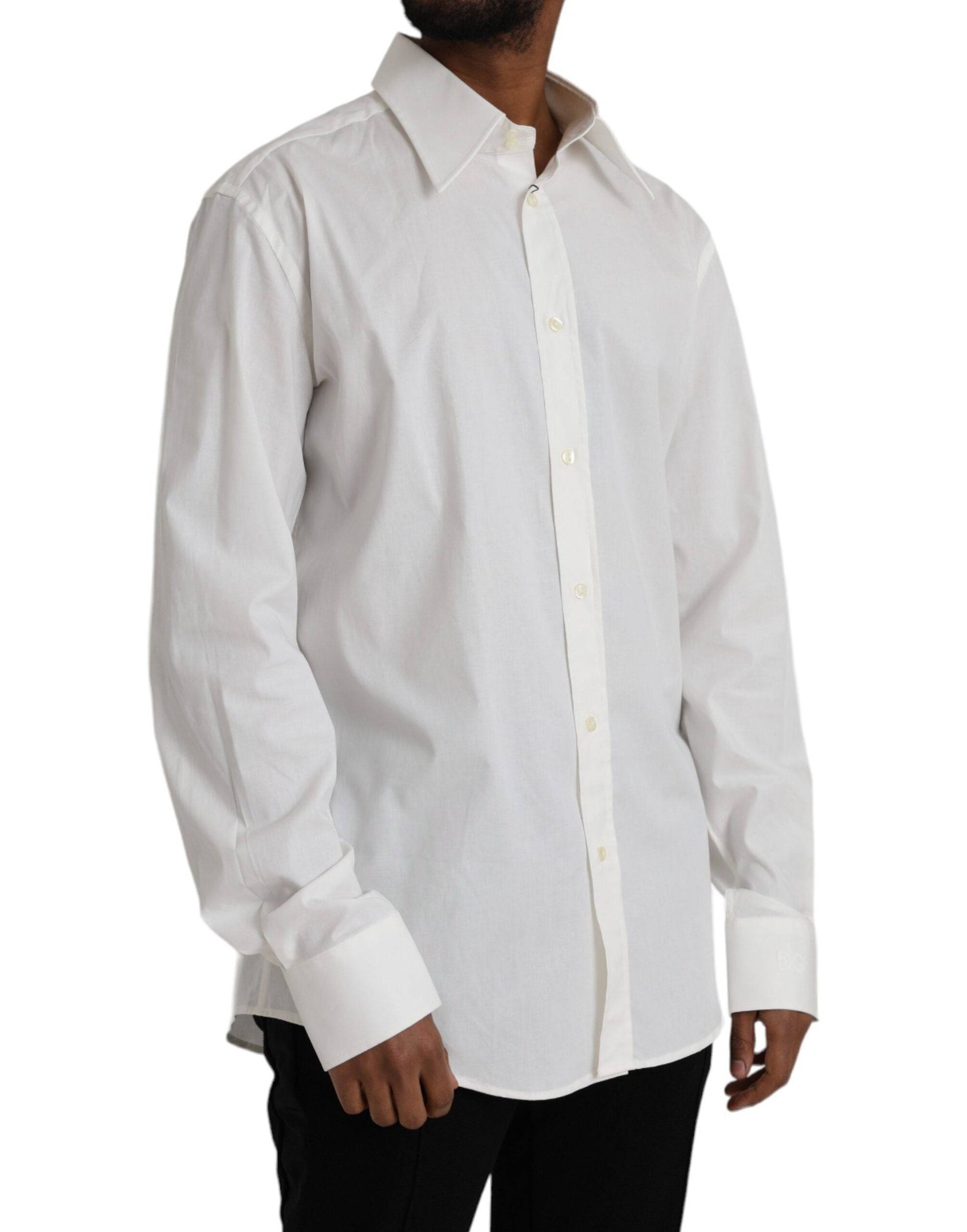 Dolce & Gabbana White Cotton Dress Slim Fit GOLD Shirt - ACCEXO