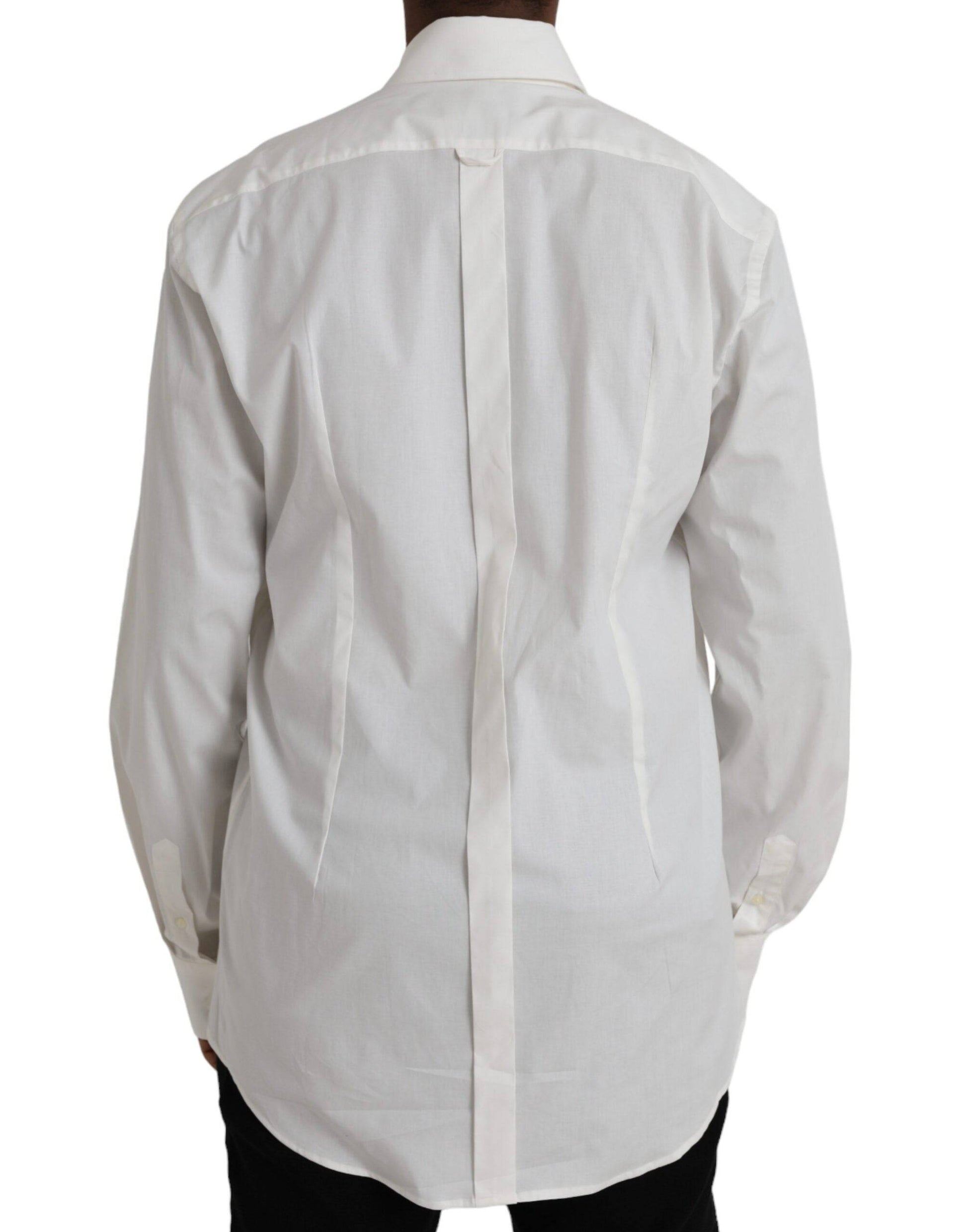 Dolce & Gabbana White Cotton Dress Slim Fit GOLD Shirt - ACCEXO