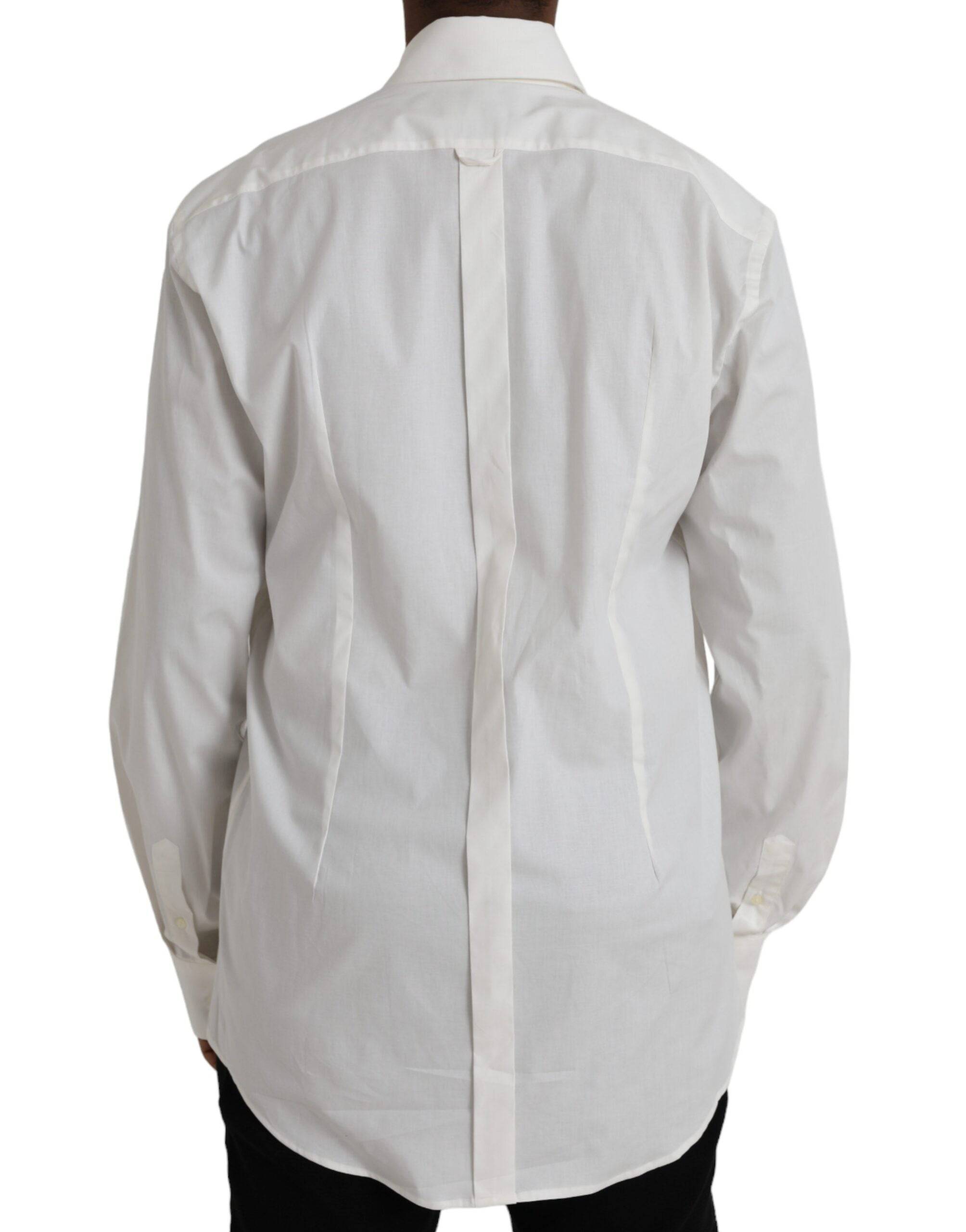 Dolce & Gabbana White Cotton Dress Slim Fit GOLD Shirt - ACCEXO