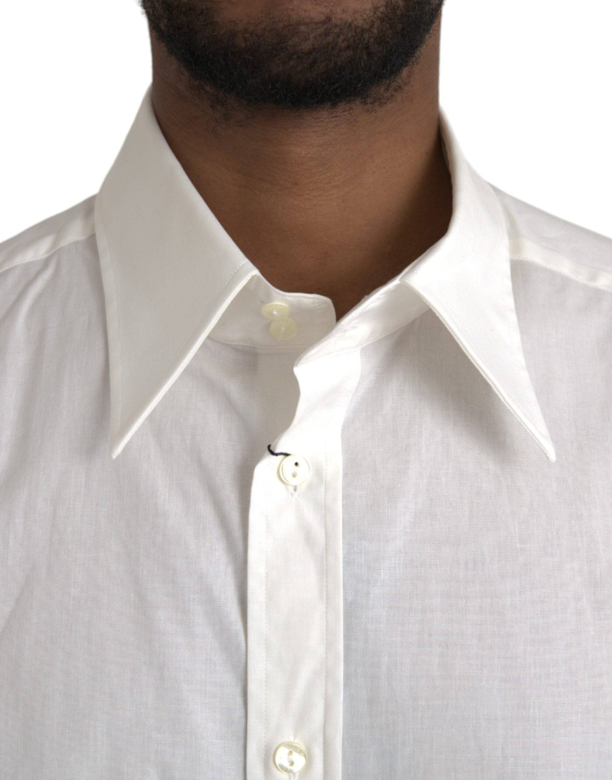 Dolce & Gabbana White Cotton Dress Slim Fit GOLD Shirt - ACCEXO