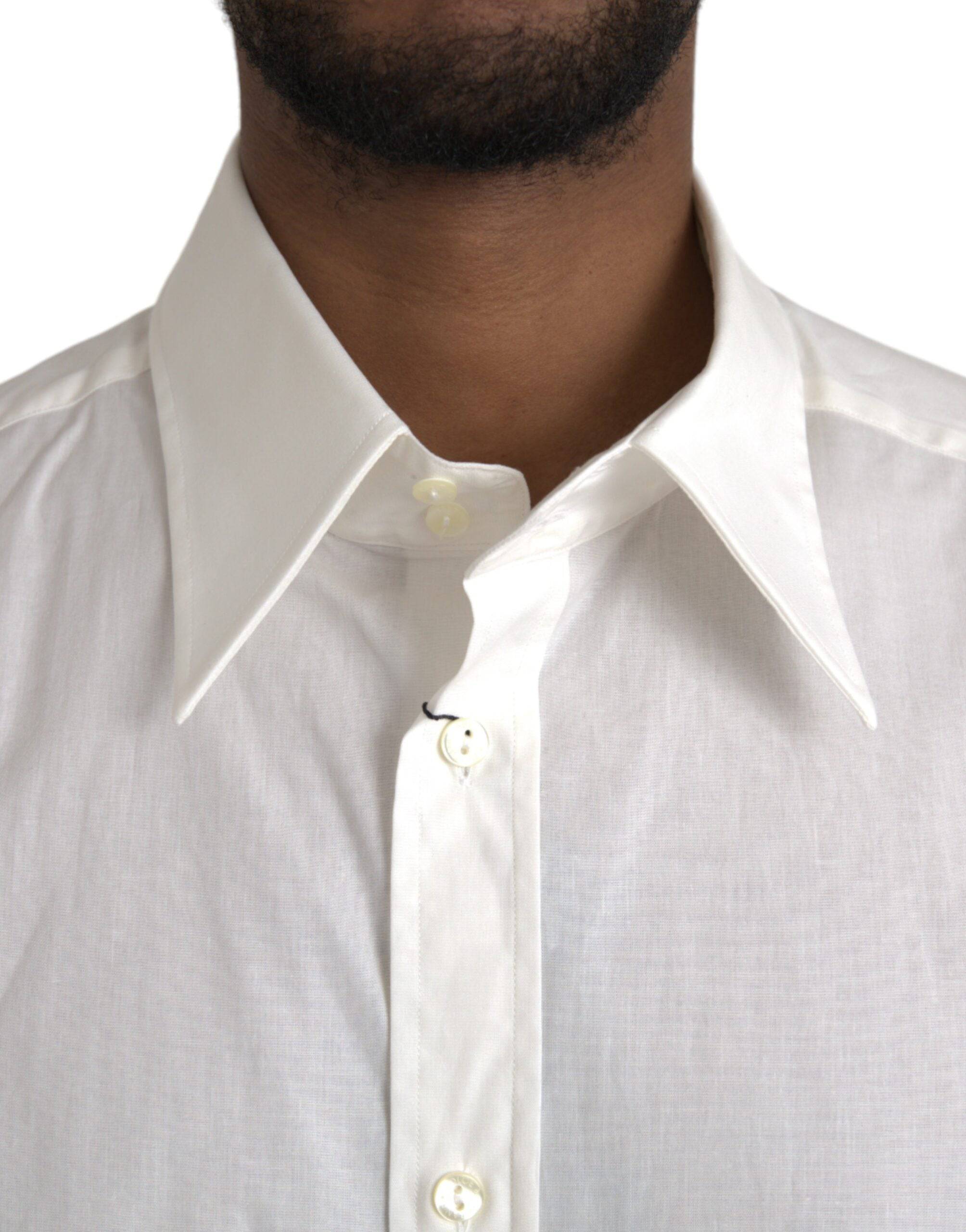 Dolce & Gabbana White Cotton Dress Slim Fit GOLD Shirt - ACCEXO