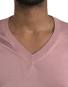 Dolce & Gabbana Pink Silk V-neck Long Sleeve Pullover Sweater