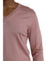 Dolce & Gabbana Pink Silk V-neck Long Sleeve Pullover Sweater