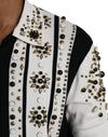 Dolce & Gabbana White Black Silk Studded Stone Crystal Shirt