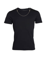 Dolce & Gabbana Black Cotton Silver Chain Short Sleeve T-shirt - ACCEXO