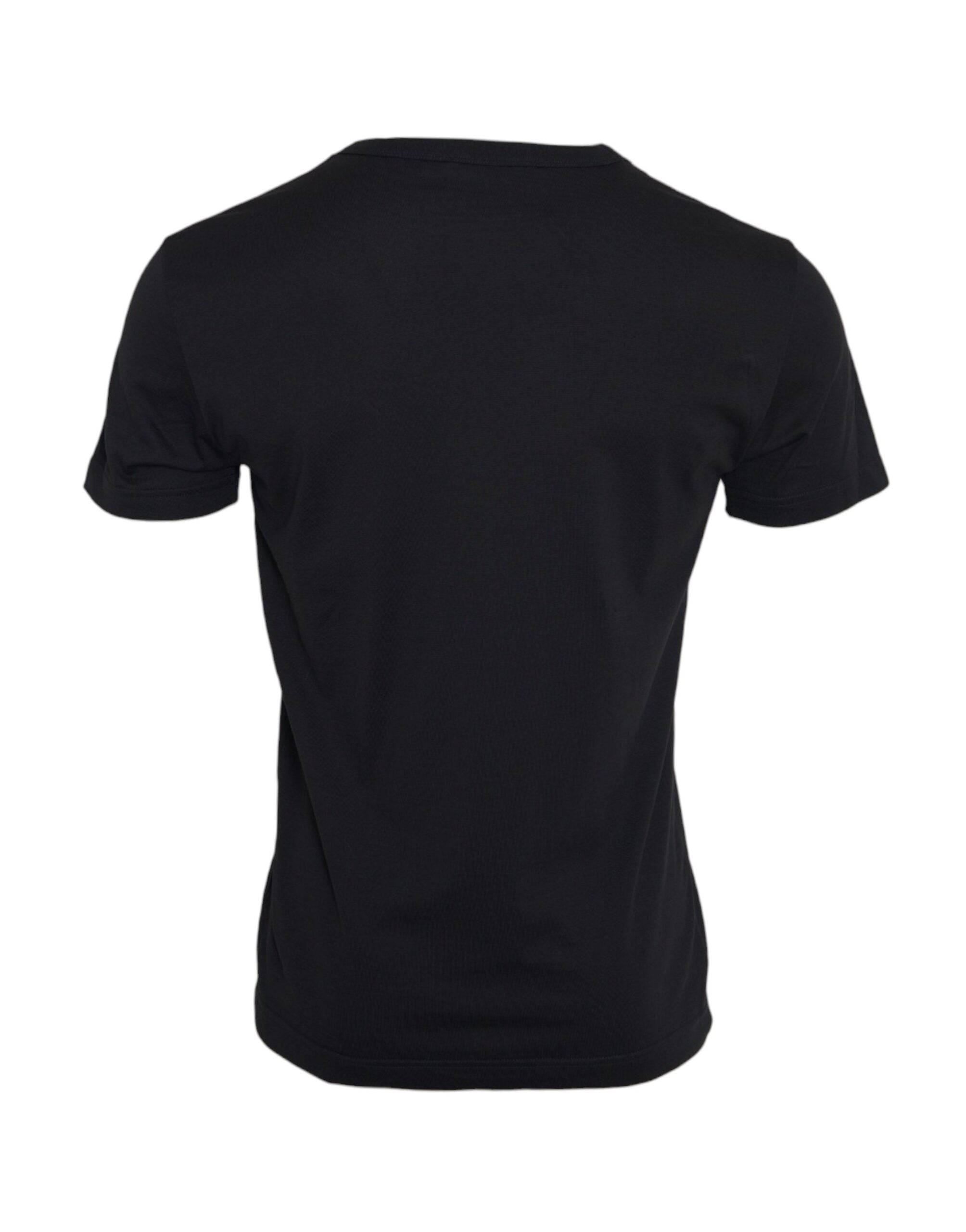 Dolce & Gabbana Black Cotton Silver Chain Short Sleeve T-shirt - ACCEXO