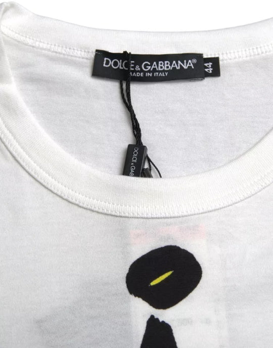 Dolce & Gabbana White Graphic Cotton Short Sleeves Men T-shirt