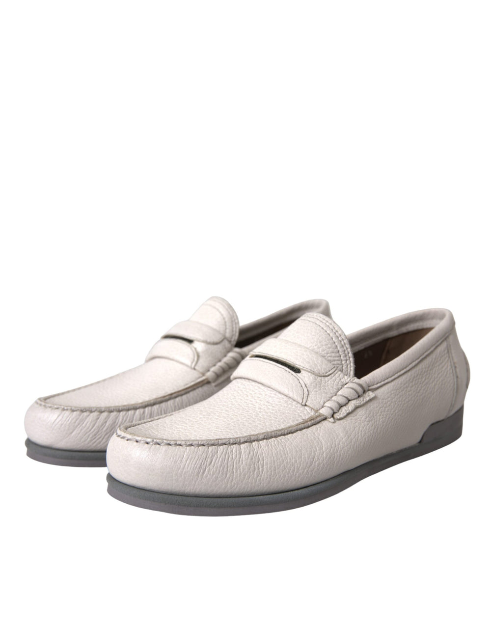 Dolce & Gabbana White Gray Leather Slip Mocassin Shoes Loafer - ACCEXO