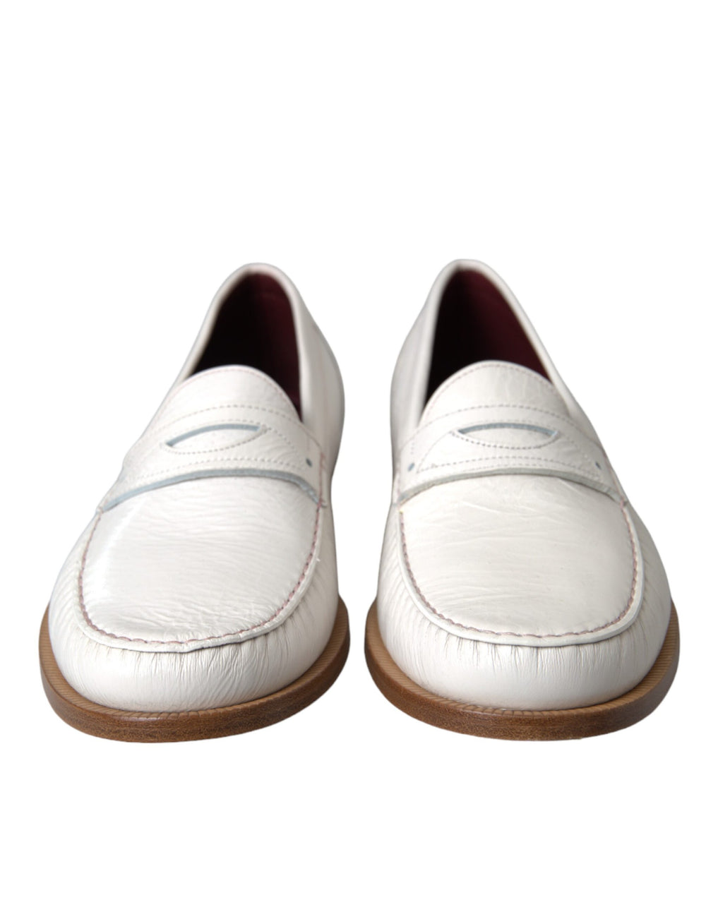 Dolce & Gabbana White Leather Slip On Mocassin Loafers Shoes - ACCEXO