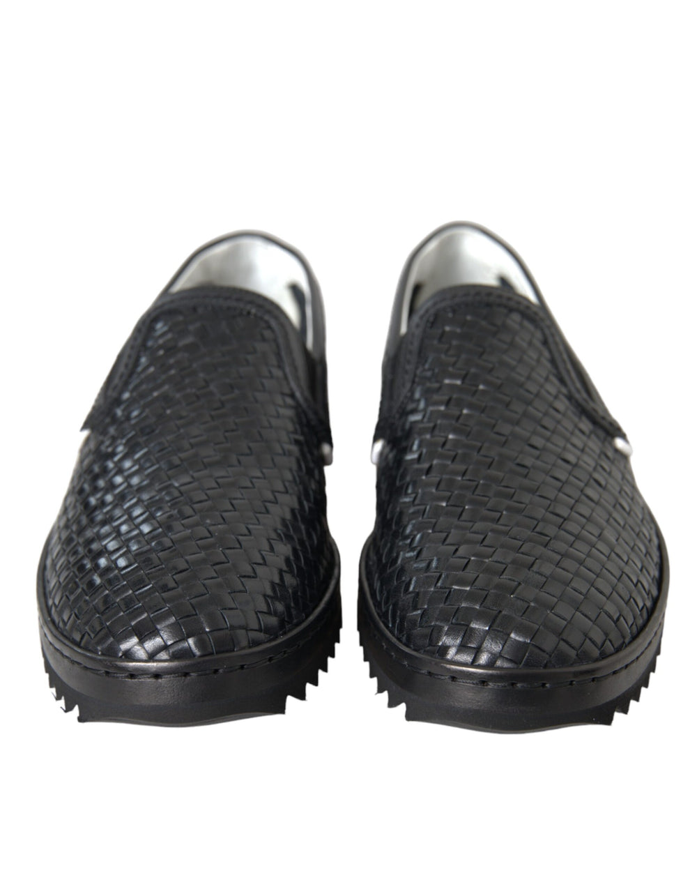 Dolce & Gabbana Black Woven Buffalo Leather Men Loafers Shoes - ACCEXO