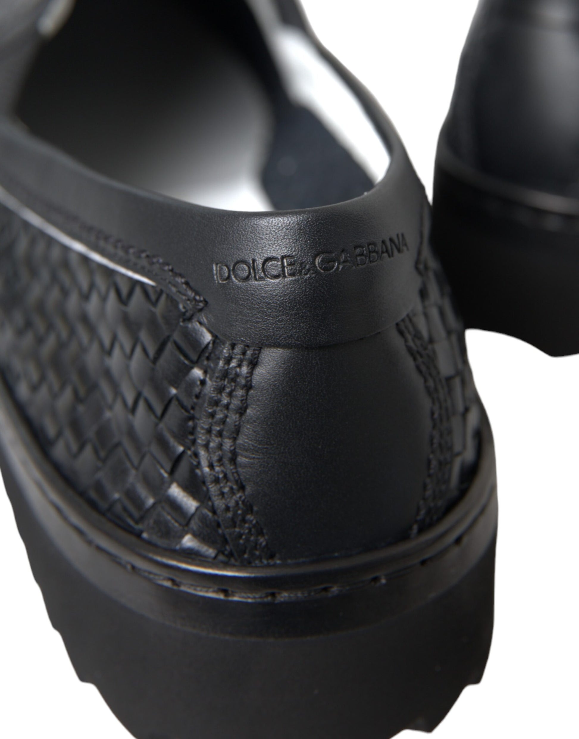 Dolce & Gabbana Black Woven Buffalo Leather Men Loafers Shoes - ACCEXO