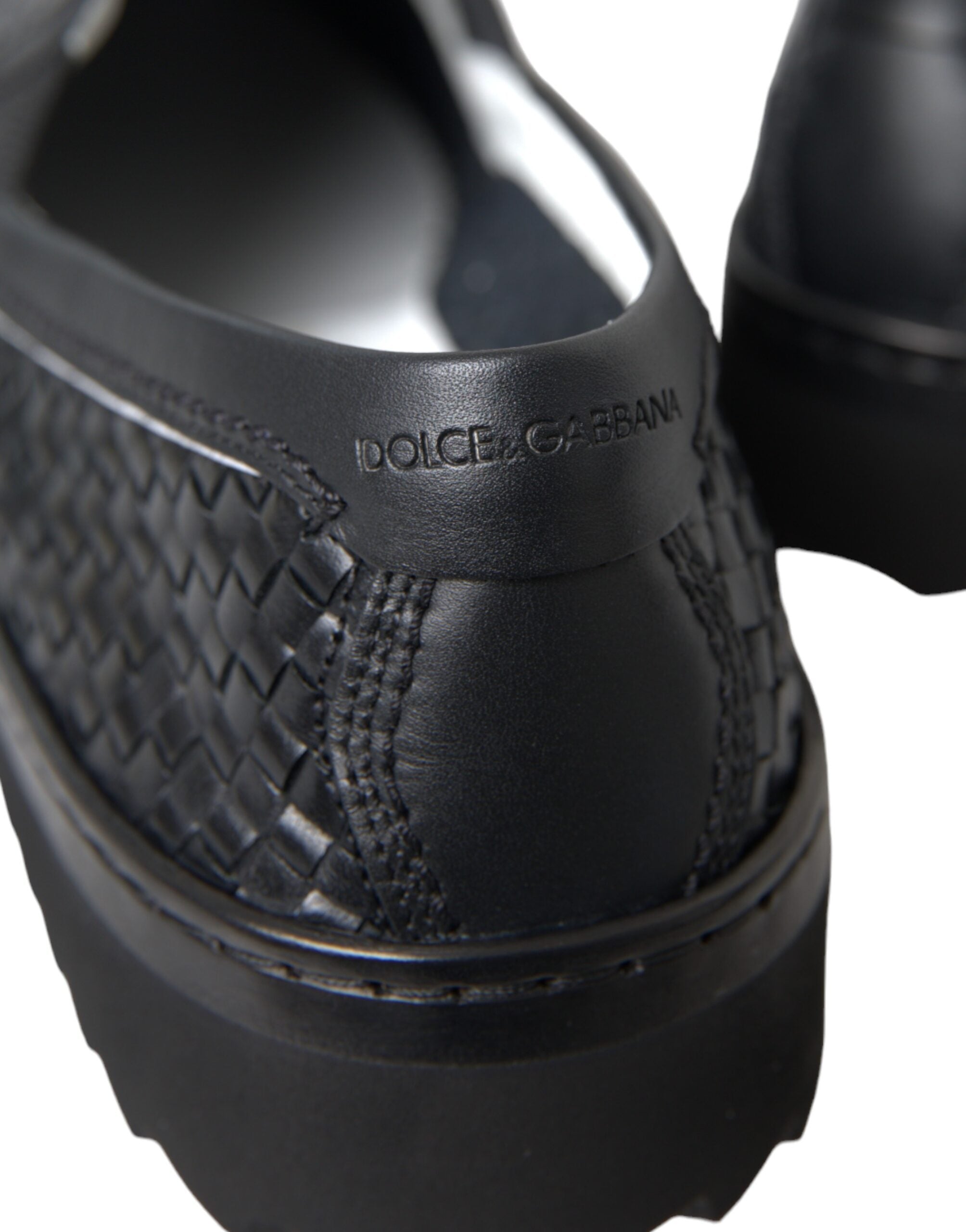 Dolce & Gabbana Black Woven Buffalo Leather Men Loafers Shoes - ACCEXO