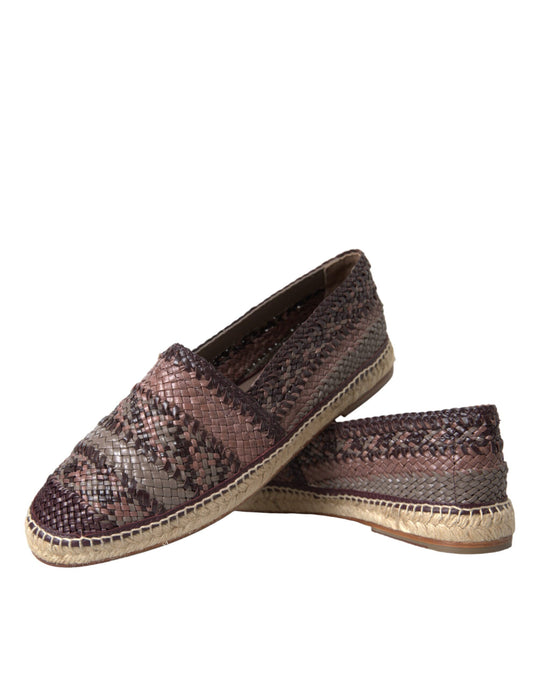 Dolce & Gabbana Brown Buffalo Leather Espadrille Flats Shoes