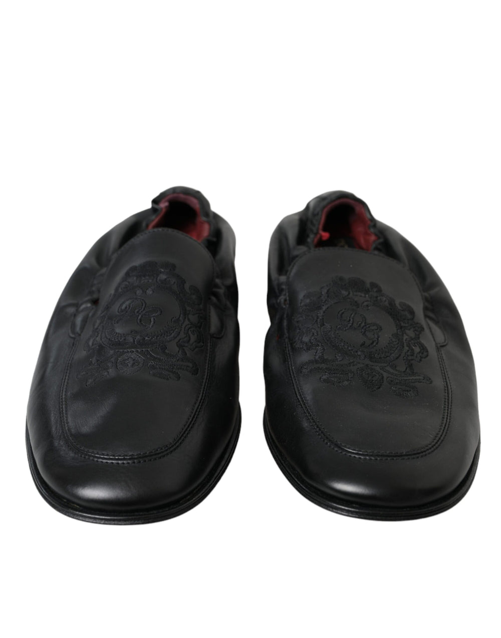 Dolce & Gabbana Black Logo Embroidered Leather Loafer Men Dress Shoes - ACCEXO