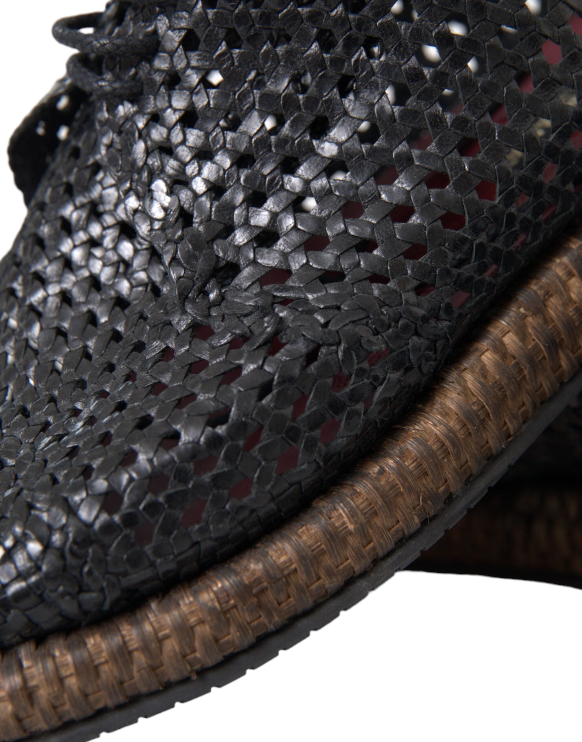 Dolce & Gabbana Black Woven Goat Leather Lace Up Derby Shoes - ACCEXO