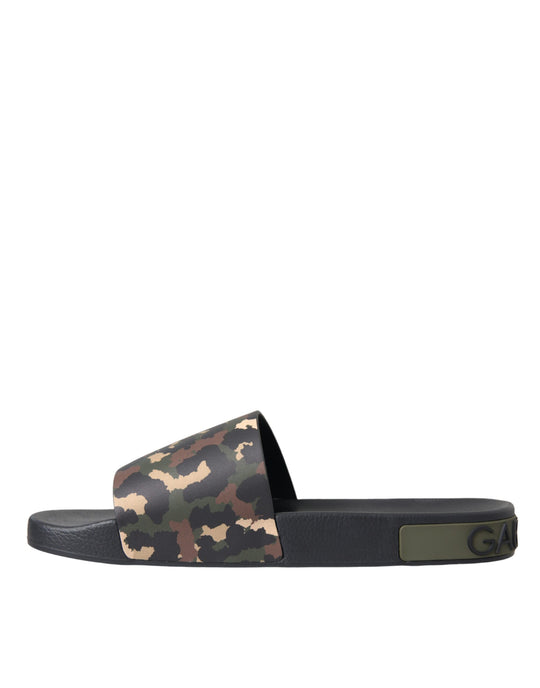 Dolce & Gabbana Multicolor Camouflage Leather Beachwear Men Shoes