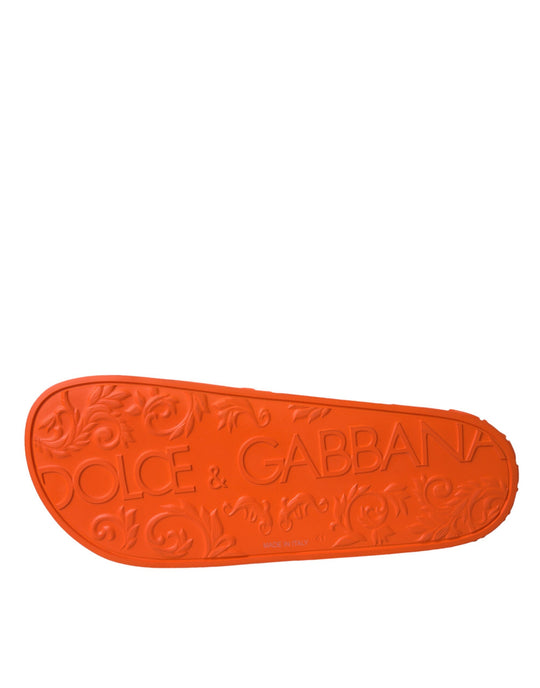 Dolce & Gabbana Orange Rubber Slides Sandals Beachwear Shoes