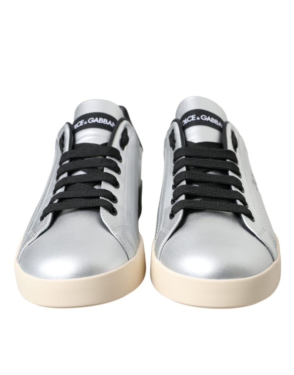 Dolce & Gabbana Silver Portofino Calf Leather Sneakers Men Shoes - ACCEXO