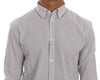 Frankie Morello Elegant White & Blue Striped Casual Shirt