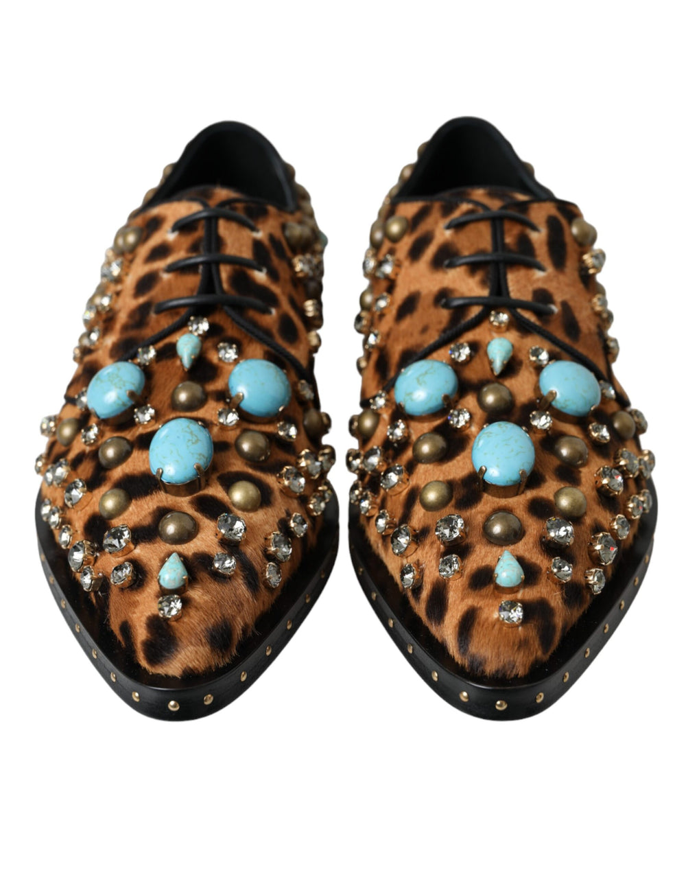 Dolce & Gabbana Brown Leopard Hair Crystal Dress Broque Shoes - ACCEXO