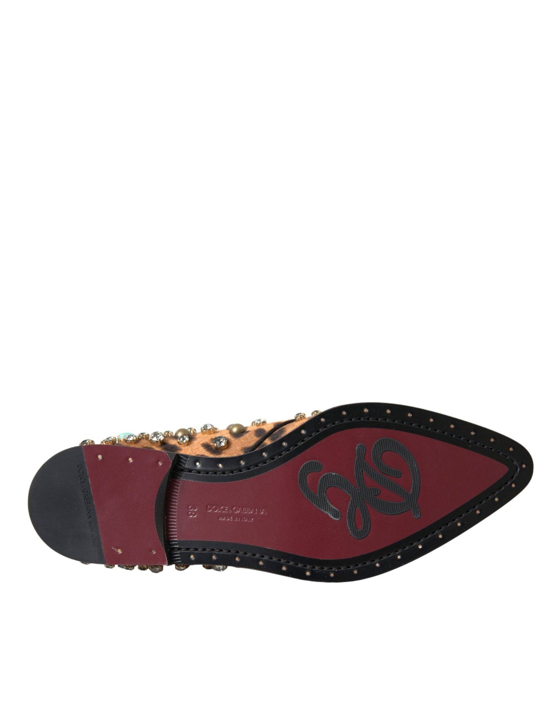 Dolce & Gabbana Brown Leopard Hair Crystal Dress Broque Shoes - ACCEXO